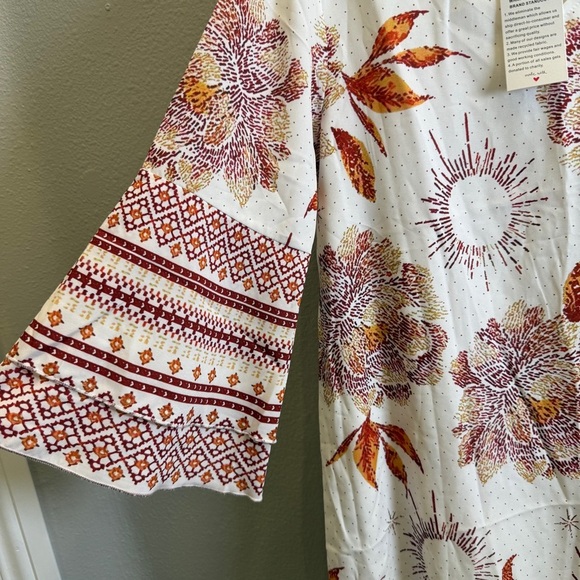 New Womens Dress Size Large Bohemian Floral Long Sleeve Dress Fall Colors New - Picture 5 of 7